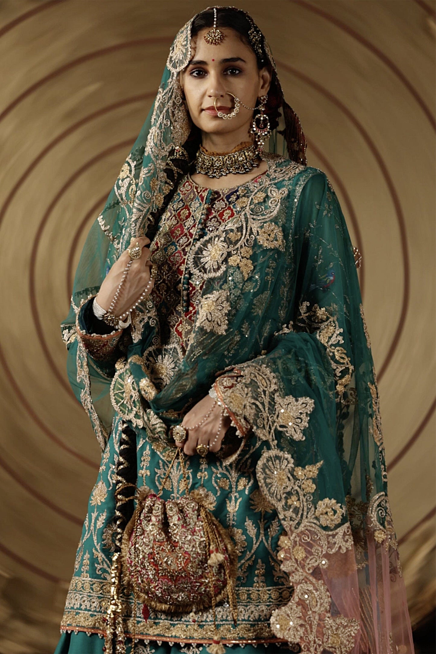 Teal Green Silk Sharara Set