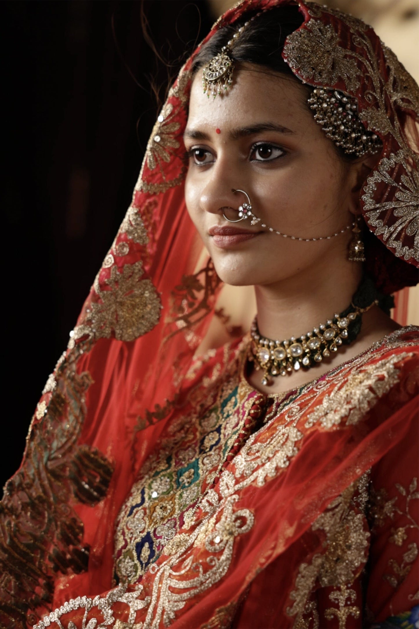 Vivid Red Silk Sharara Set