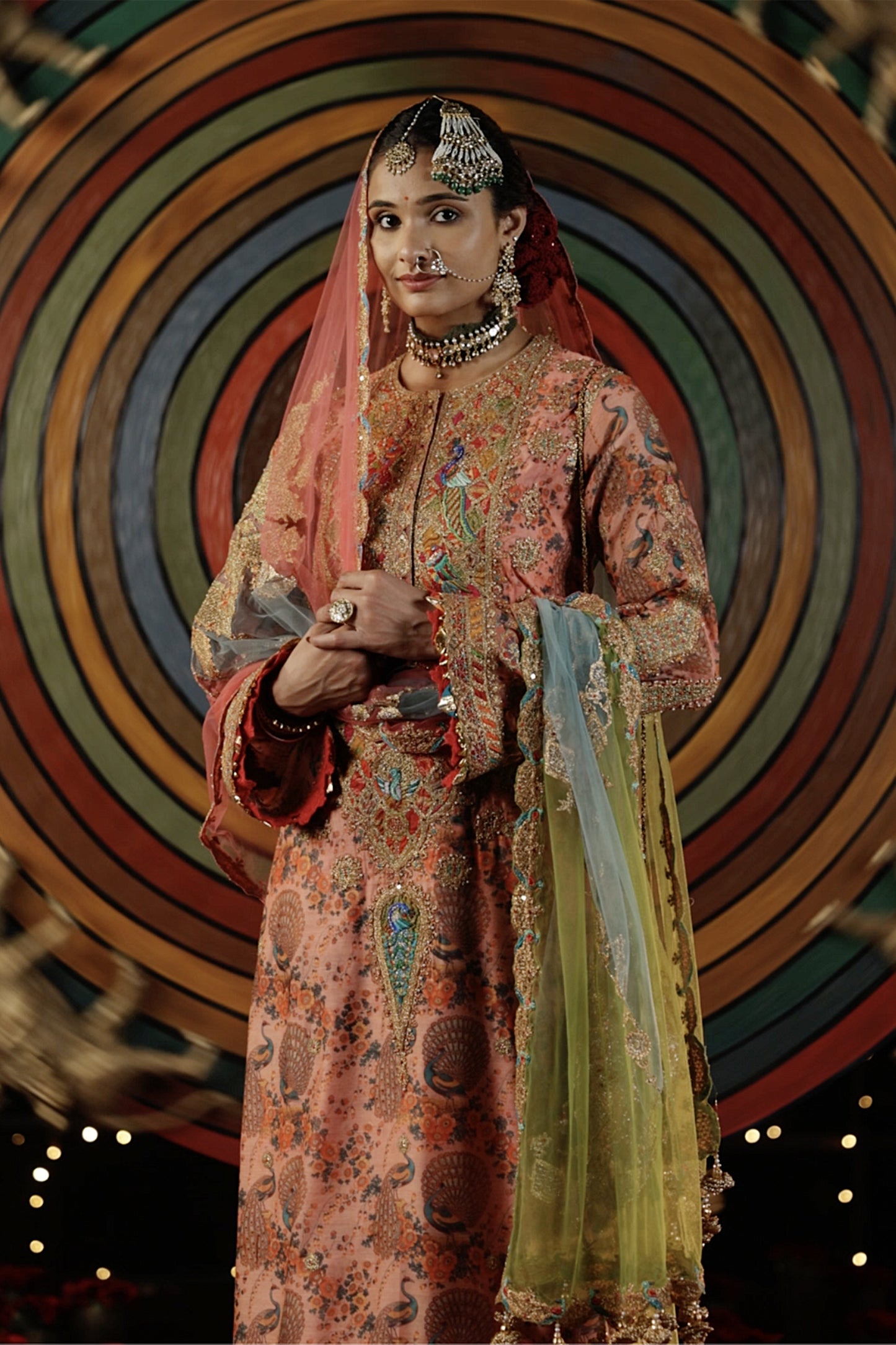 Peach Vintage Print Kurta