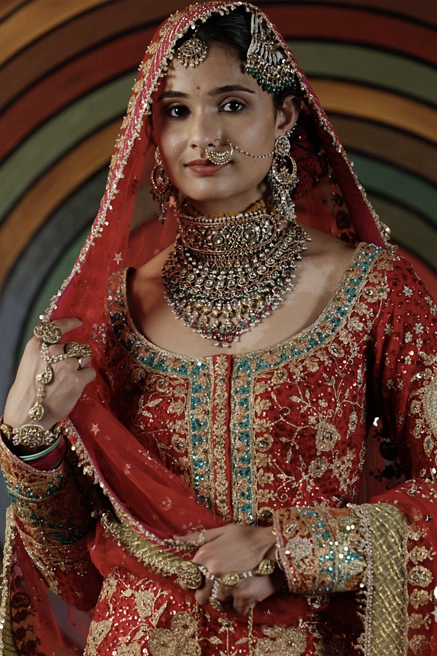 Vivid Red Silk Sharara Set