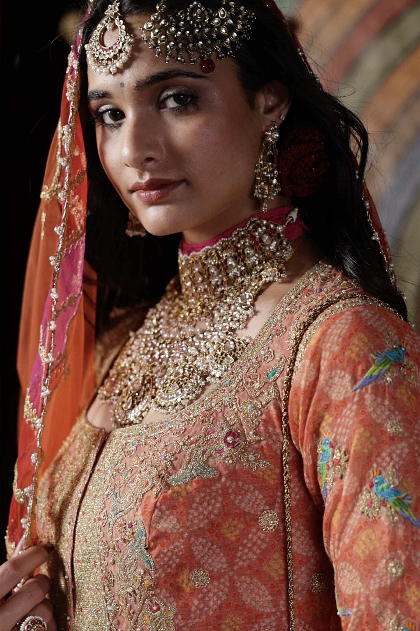 Peach Bandhej Kurta Set