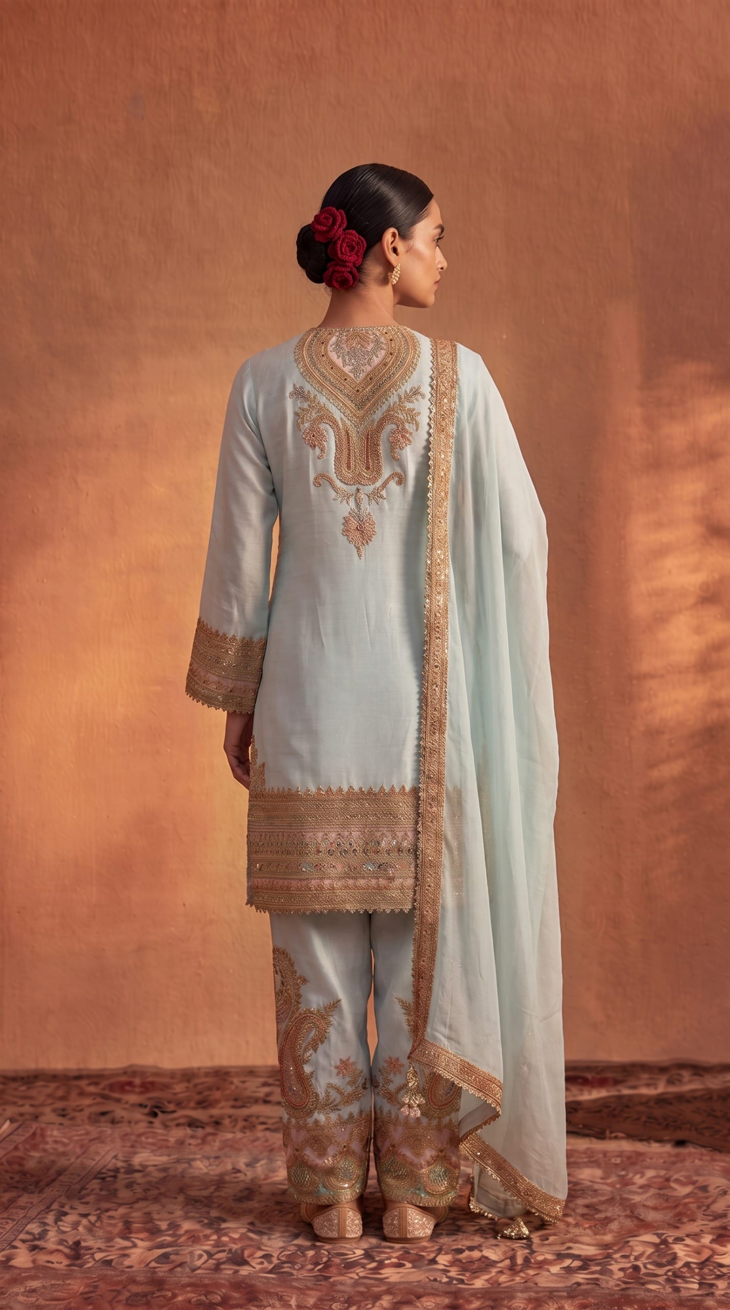 Ice blue Embroidered kurta set