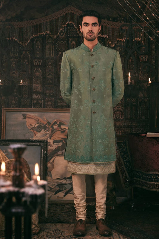 Teal Green Sherwani Set