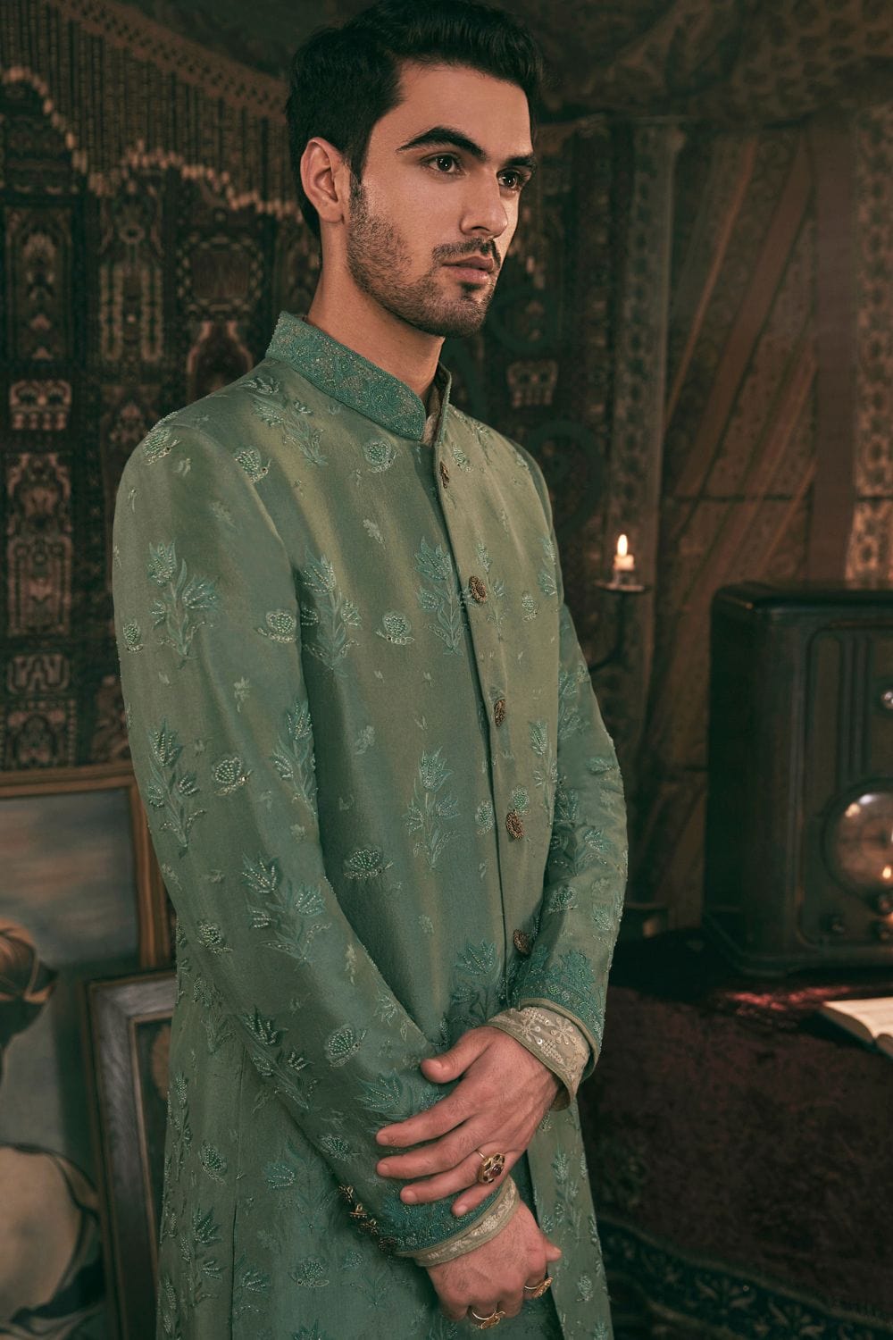 Teal Green Sherwani Set