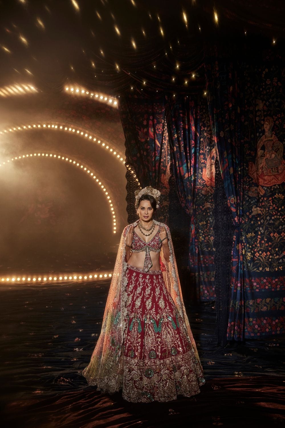 Pomegranate Lehenga with a Melange of Fauna Motifs