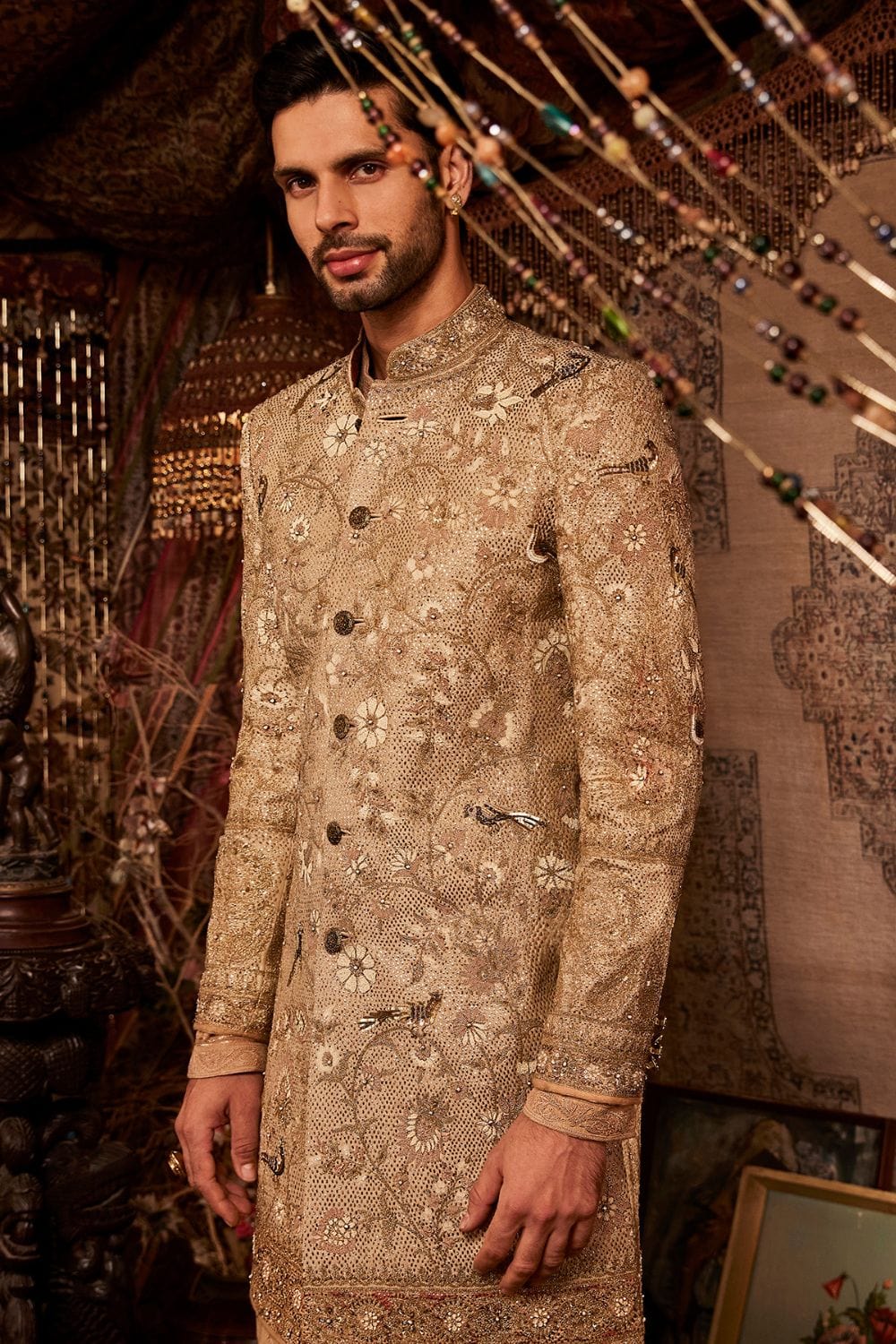 Ivory-Gold Sherwani Set