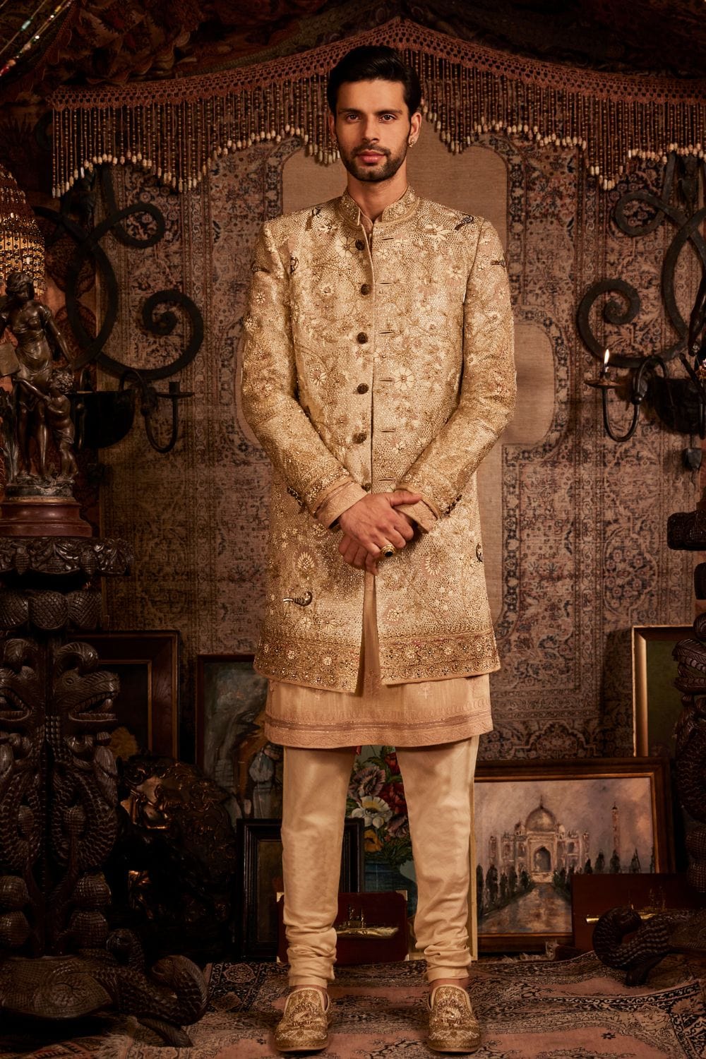 Ivory-Gold Sherwani Set