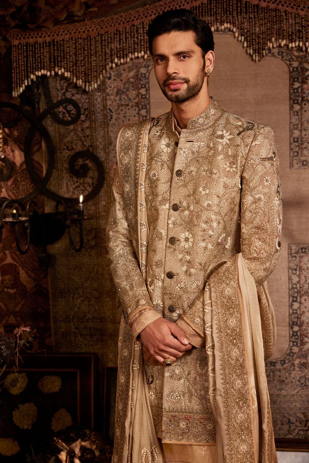 Ivory-Gold Sherwani Set