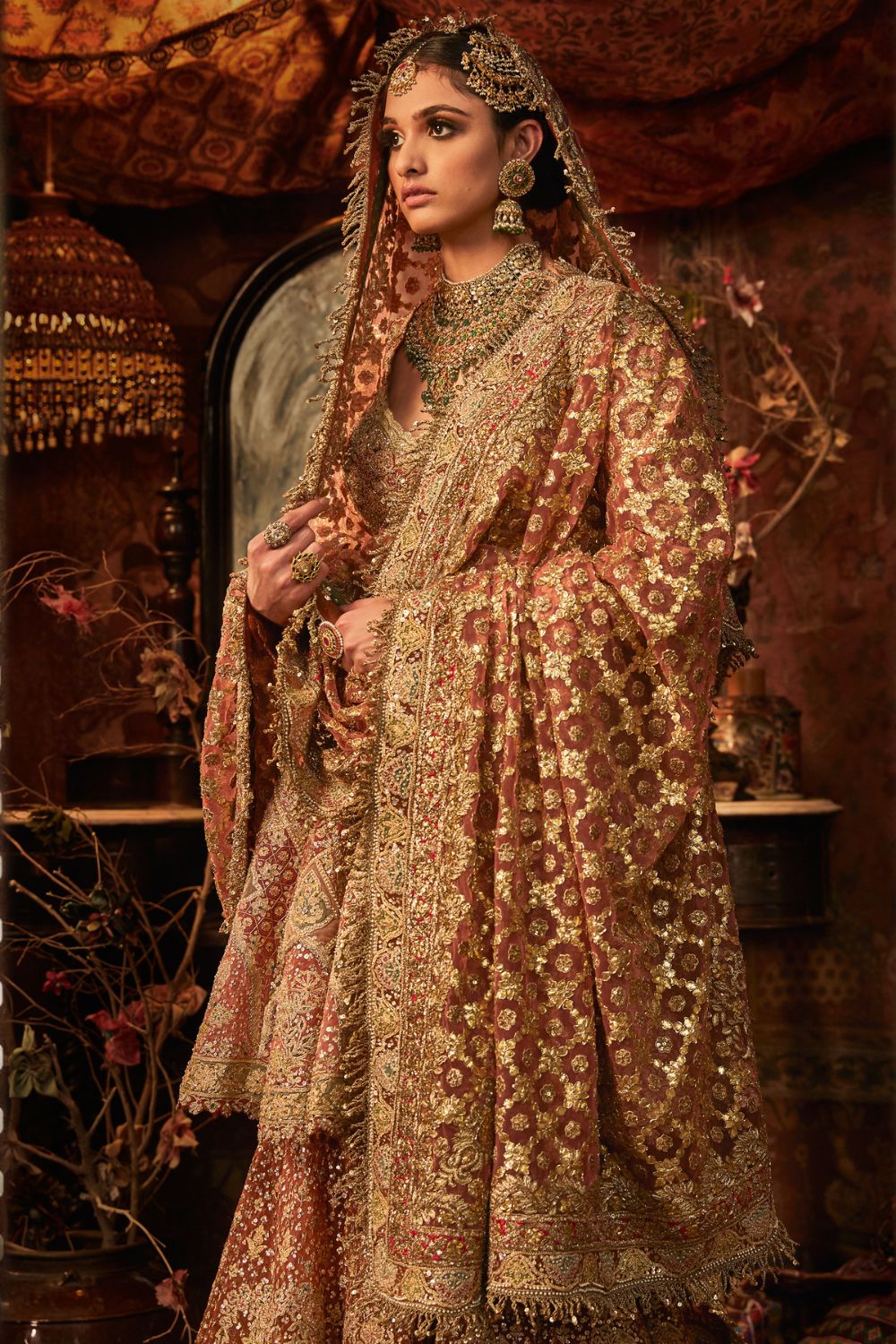 Cinnamon and flame-orange gharara Set