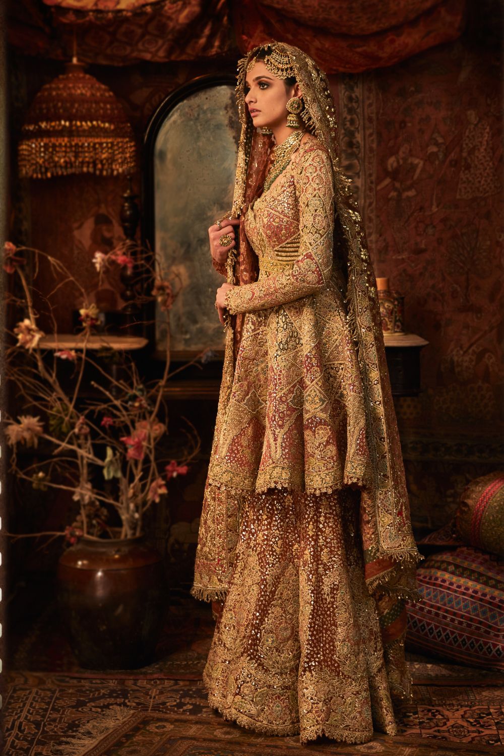Cinnamon and flame-orange gharara Set