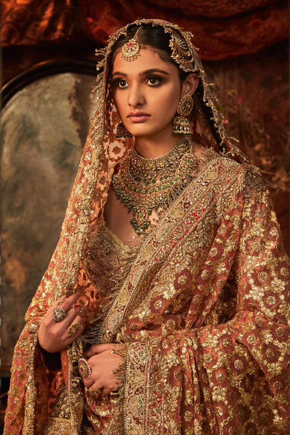 Cinnamon and flame-orange gharara Set