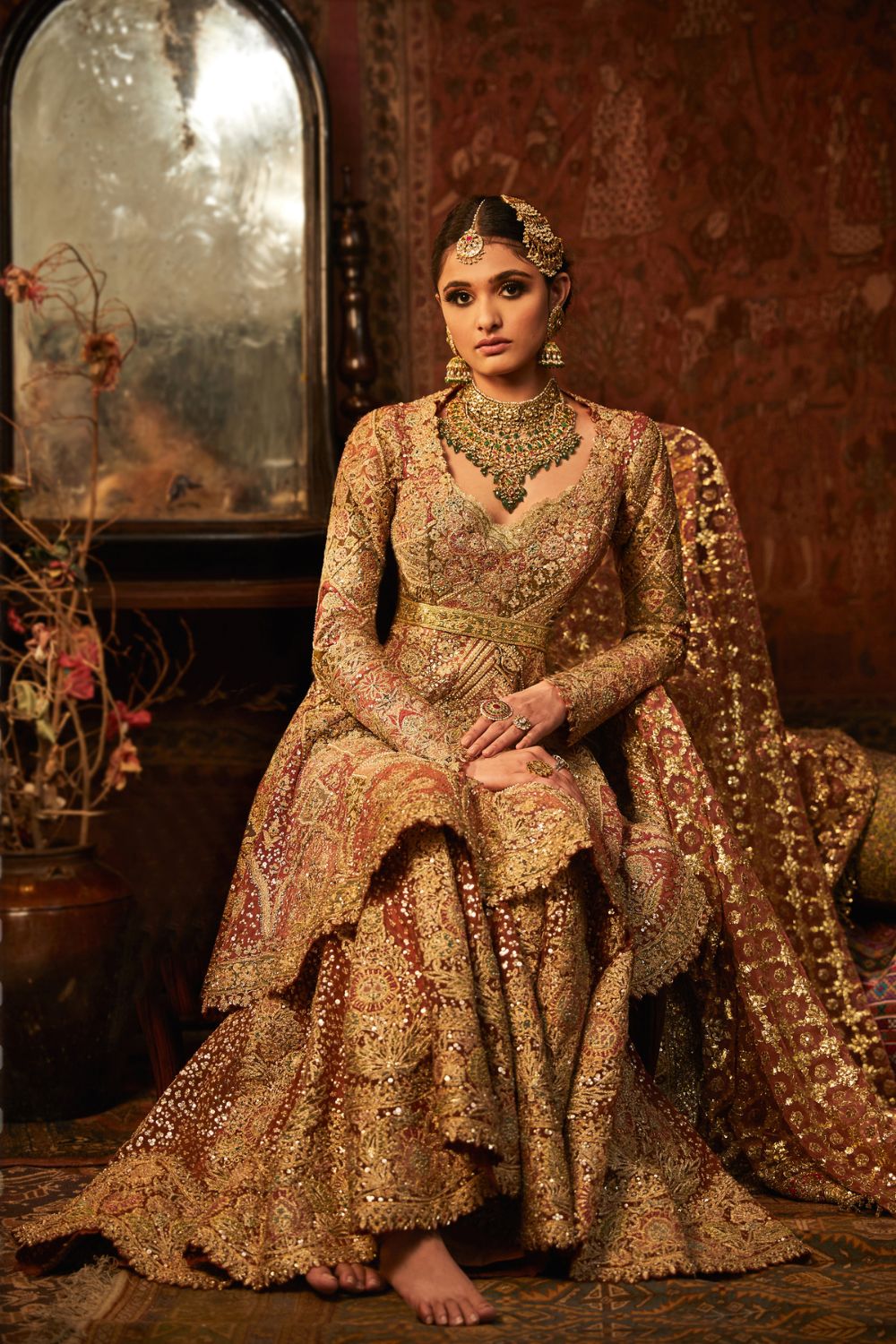 Cinnamon and flame-orange gharara Set
