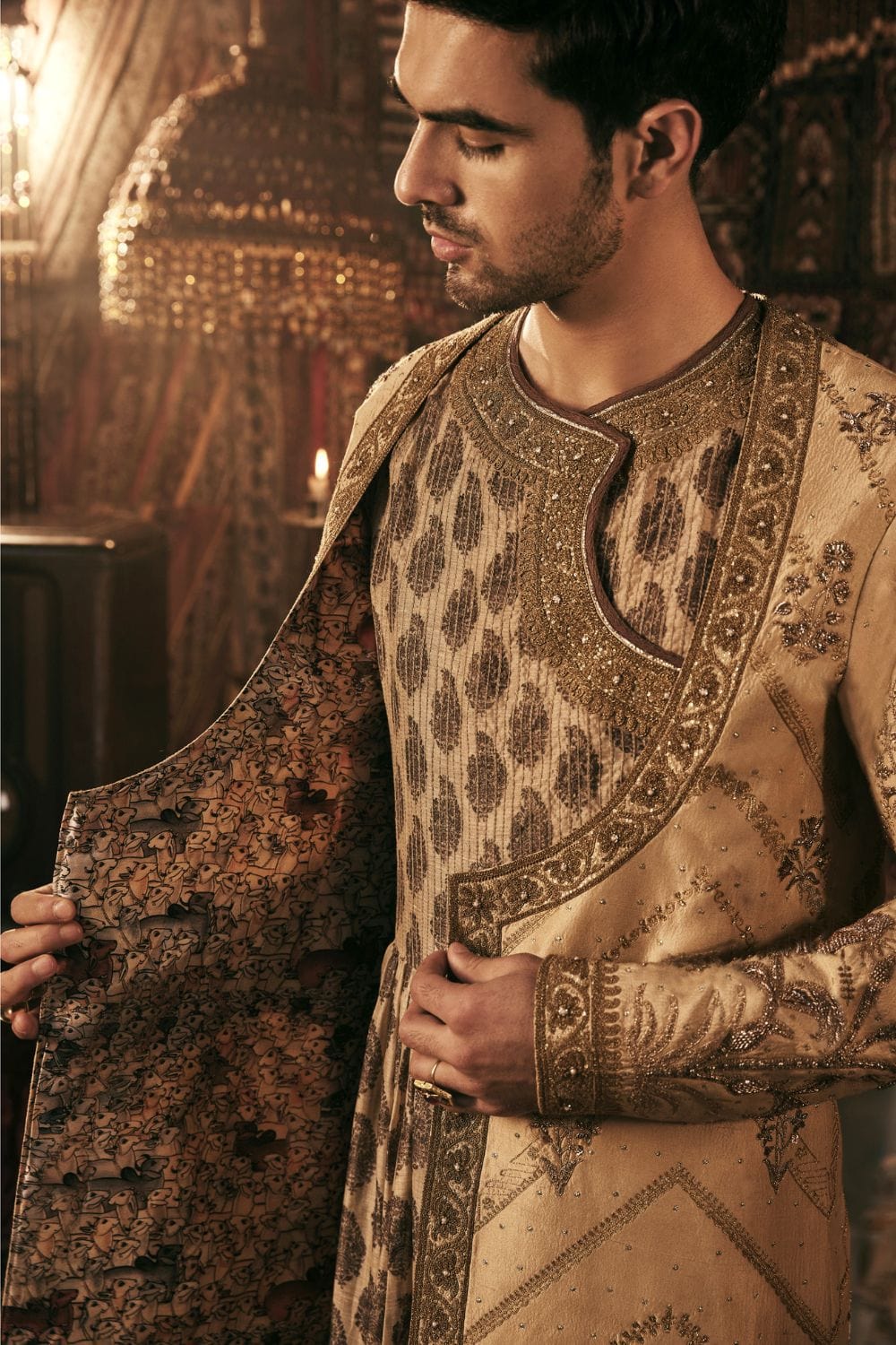 Pale Gold Silk Choga Set