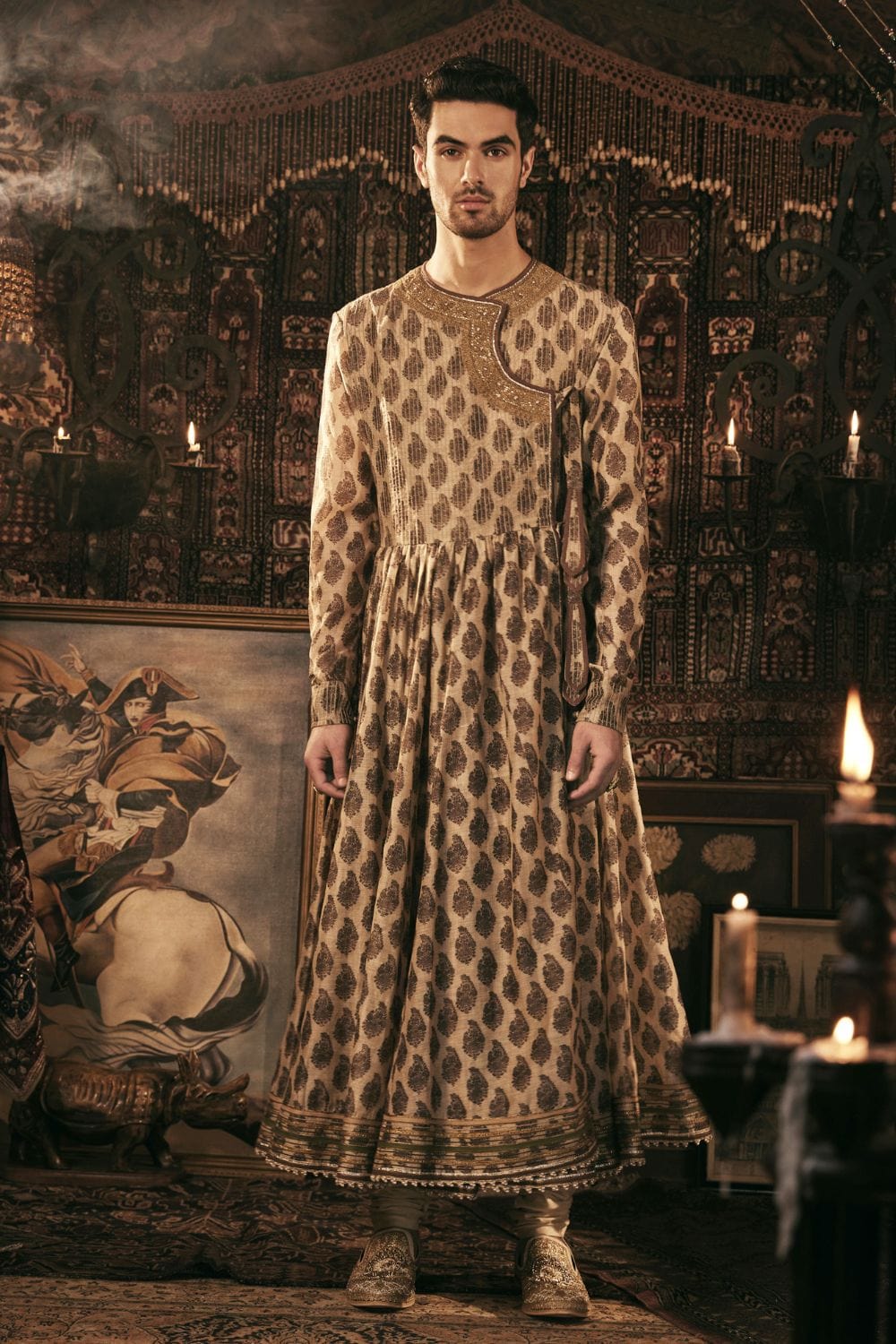 Pale Gold Silk Choga Set