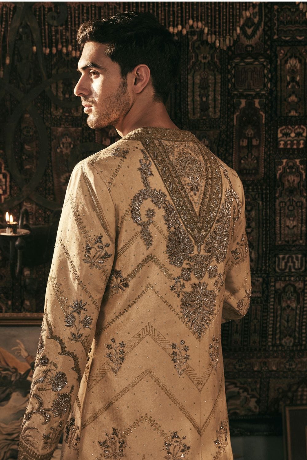 Pale Gold Silk Choga Set