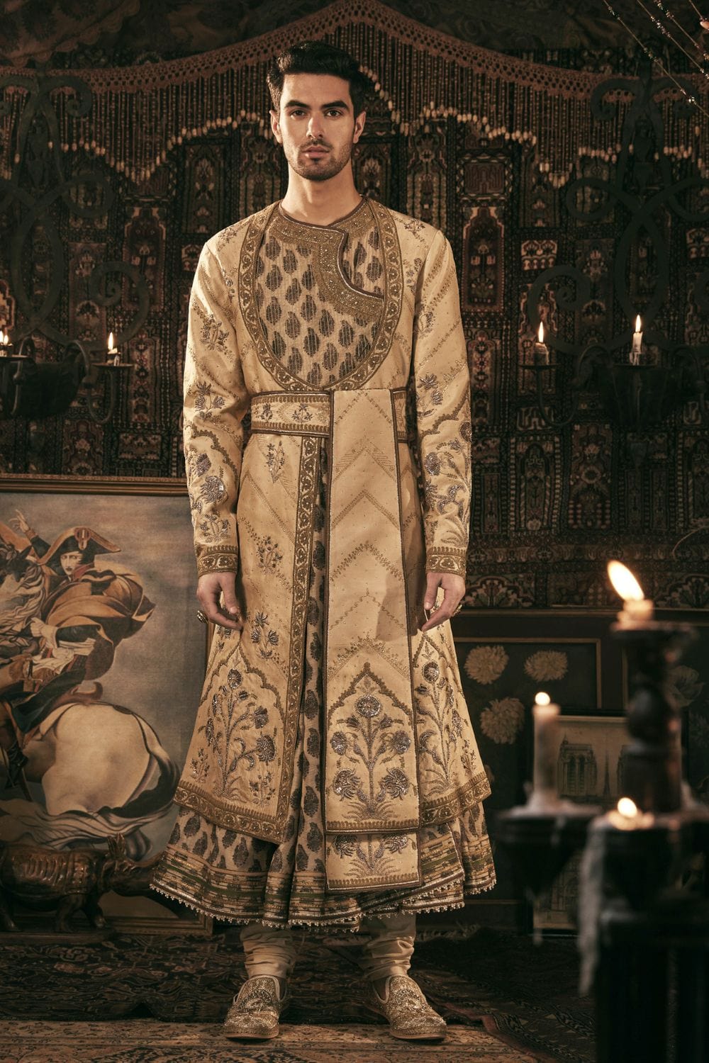 Pale Gold Silk Choga Set