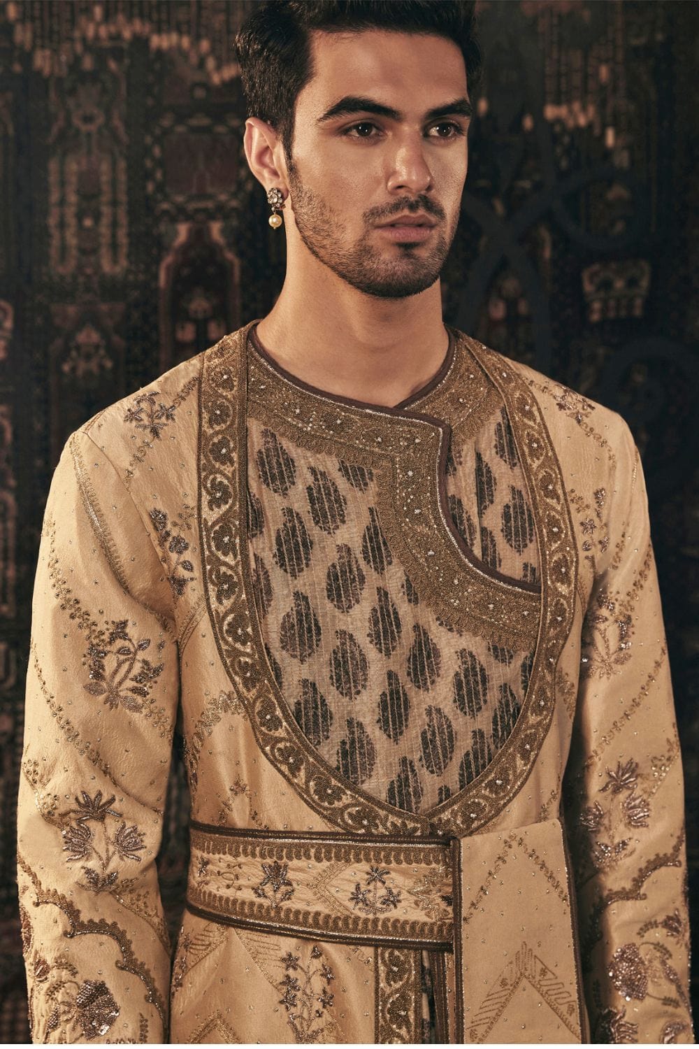 Pale Gold Silk Choga Set