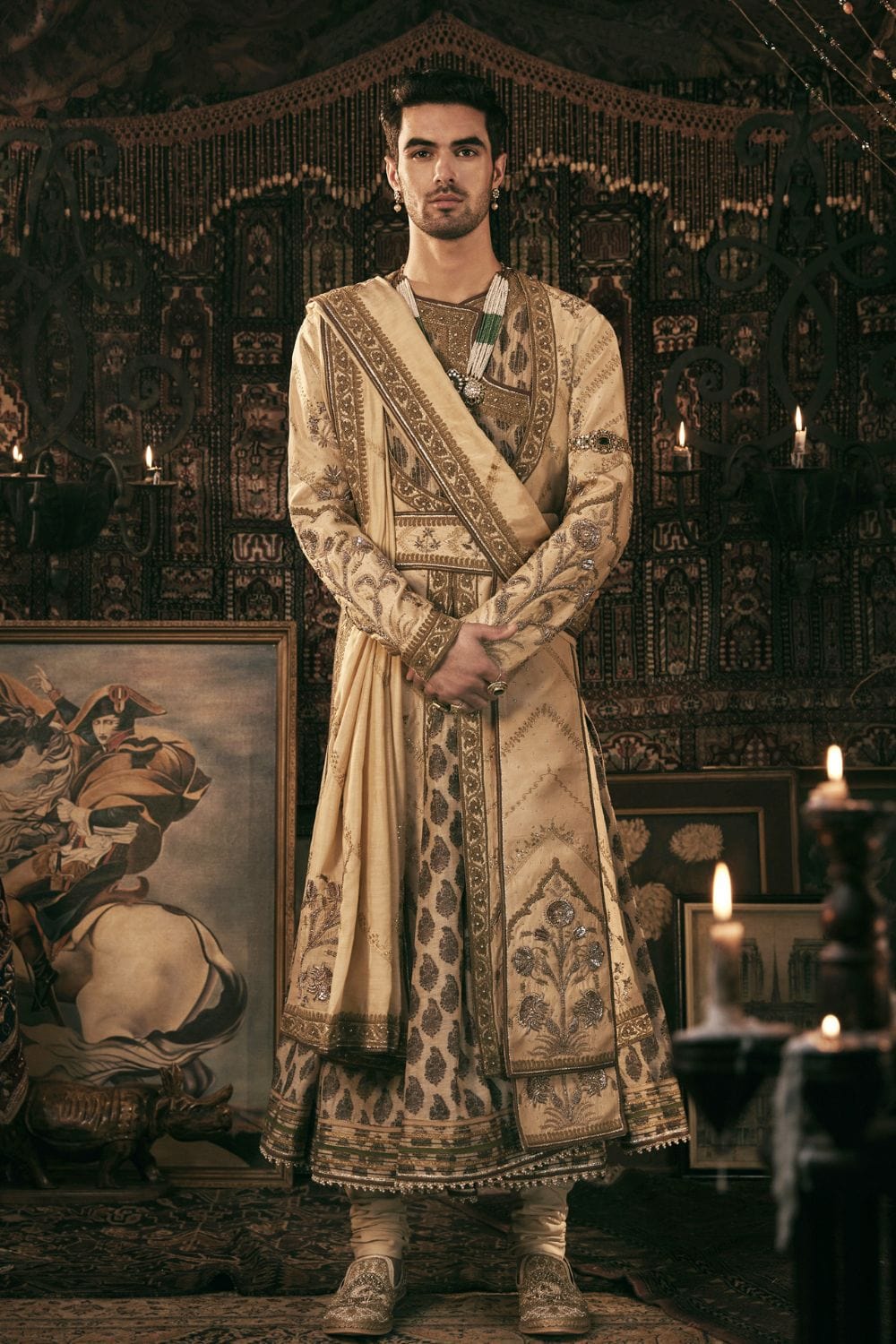Pale Gold Silk Choga Set Rimple & Harpreet Pale Gold Silk Choga Set Rimple & Harpreet