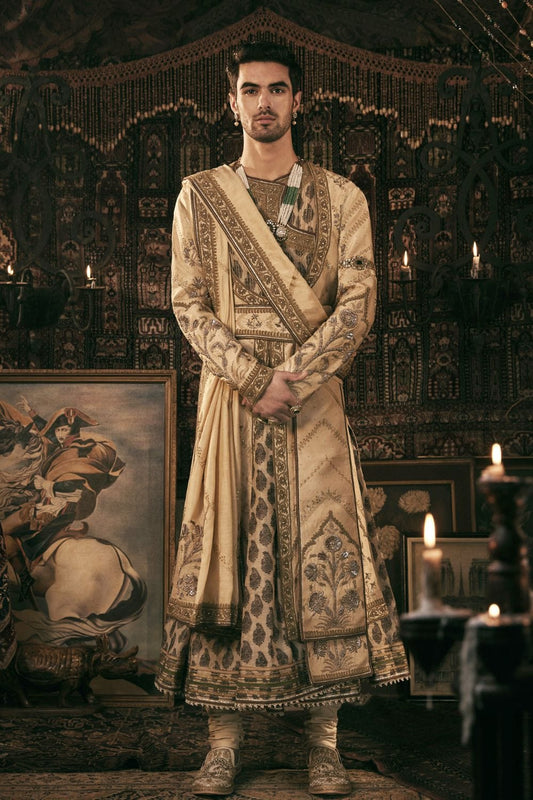 Pale Gold Silk Choga Set