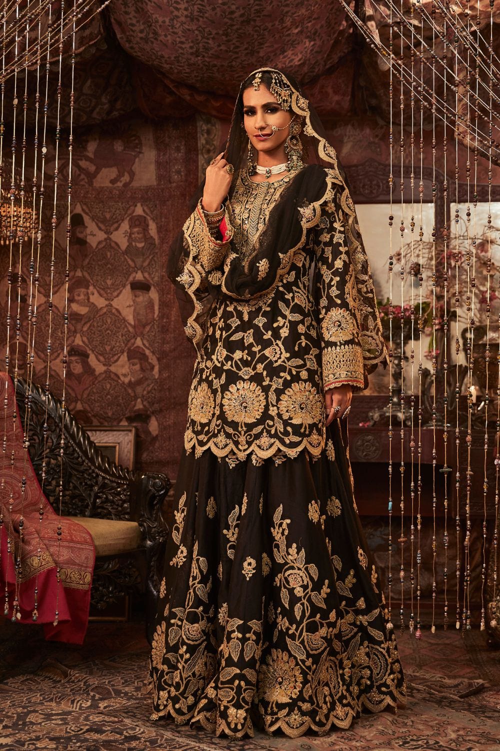 black sharara dress design Andaaz Fashion Women's Lace Embroidered Net Black Sharara Suit