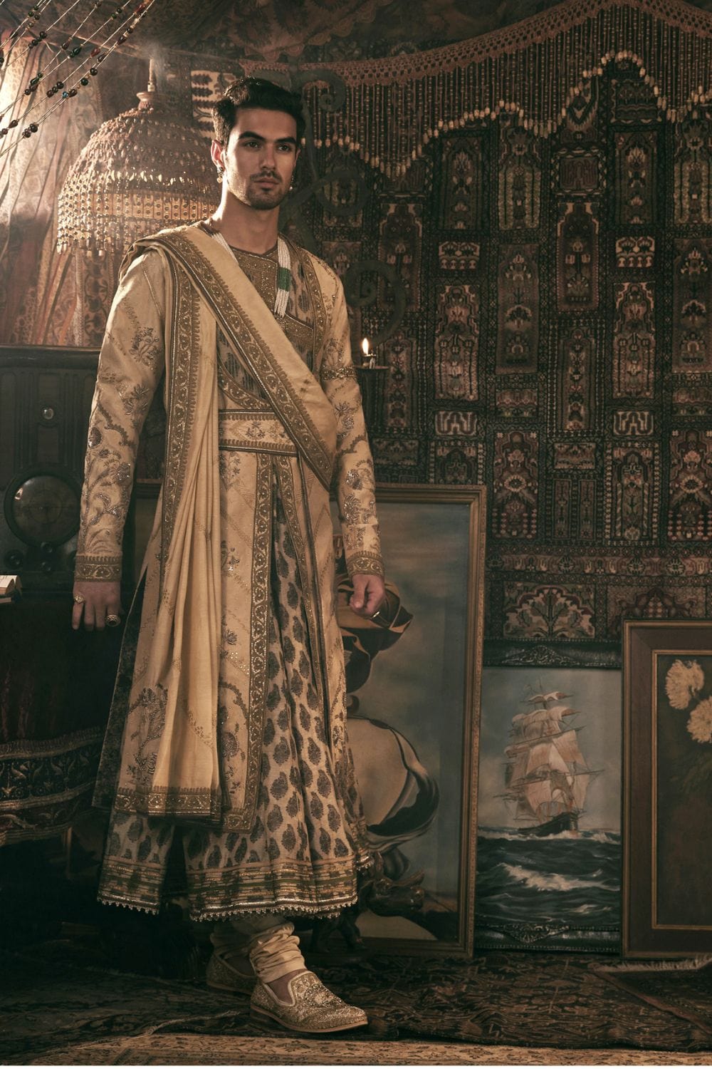 Pale Gold Silk Choga Set
