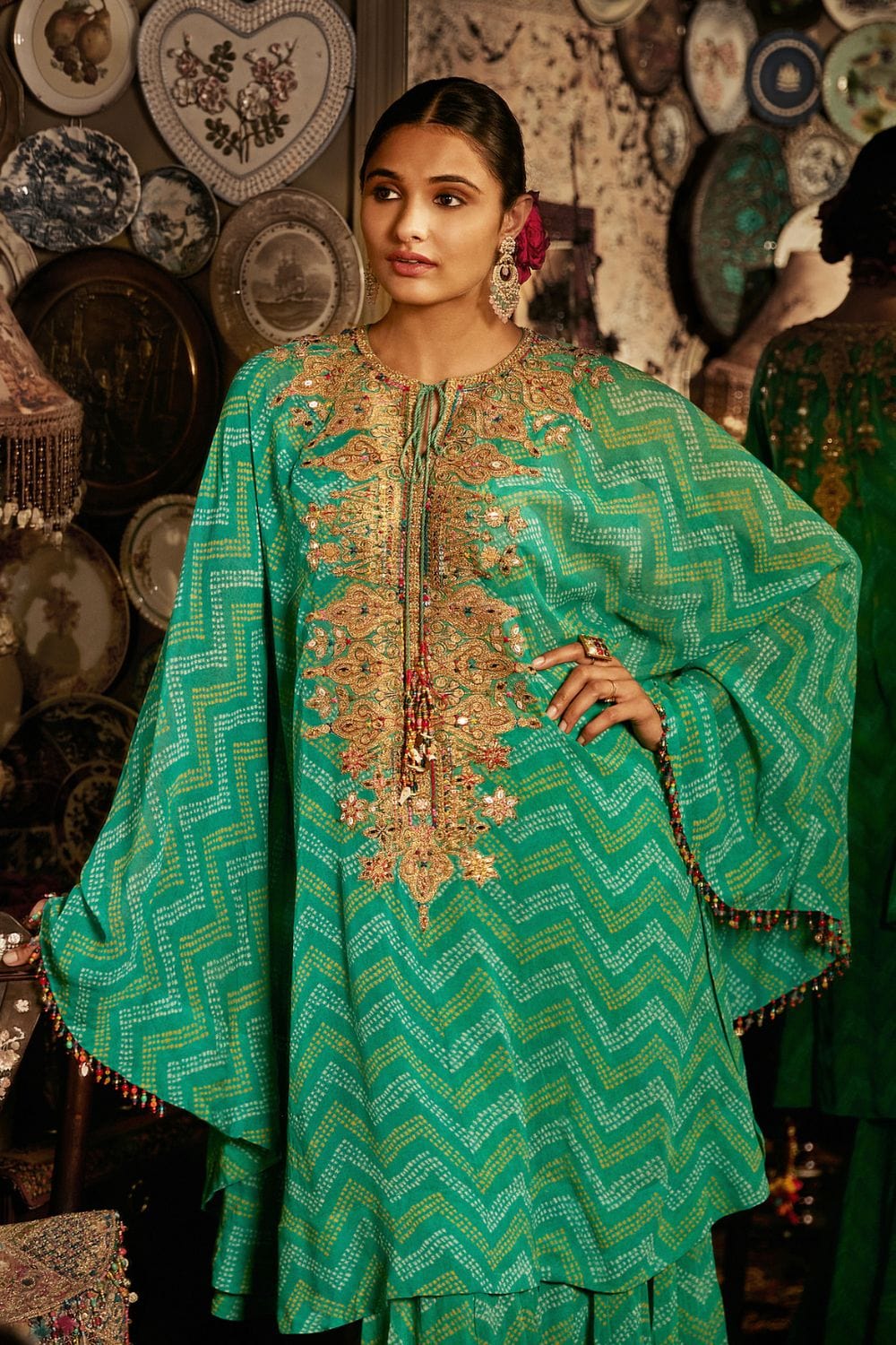 Turquoise green kaftan set