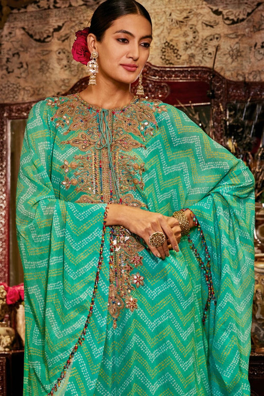 Turquoise green kaftan set