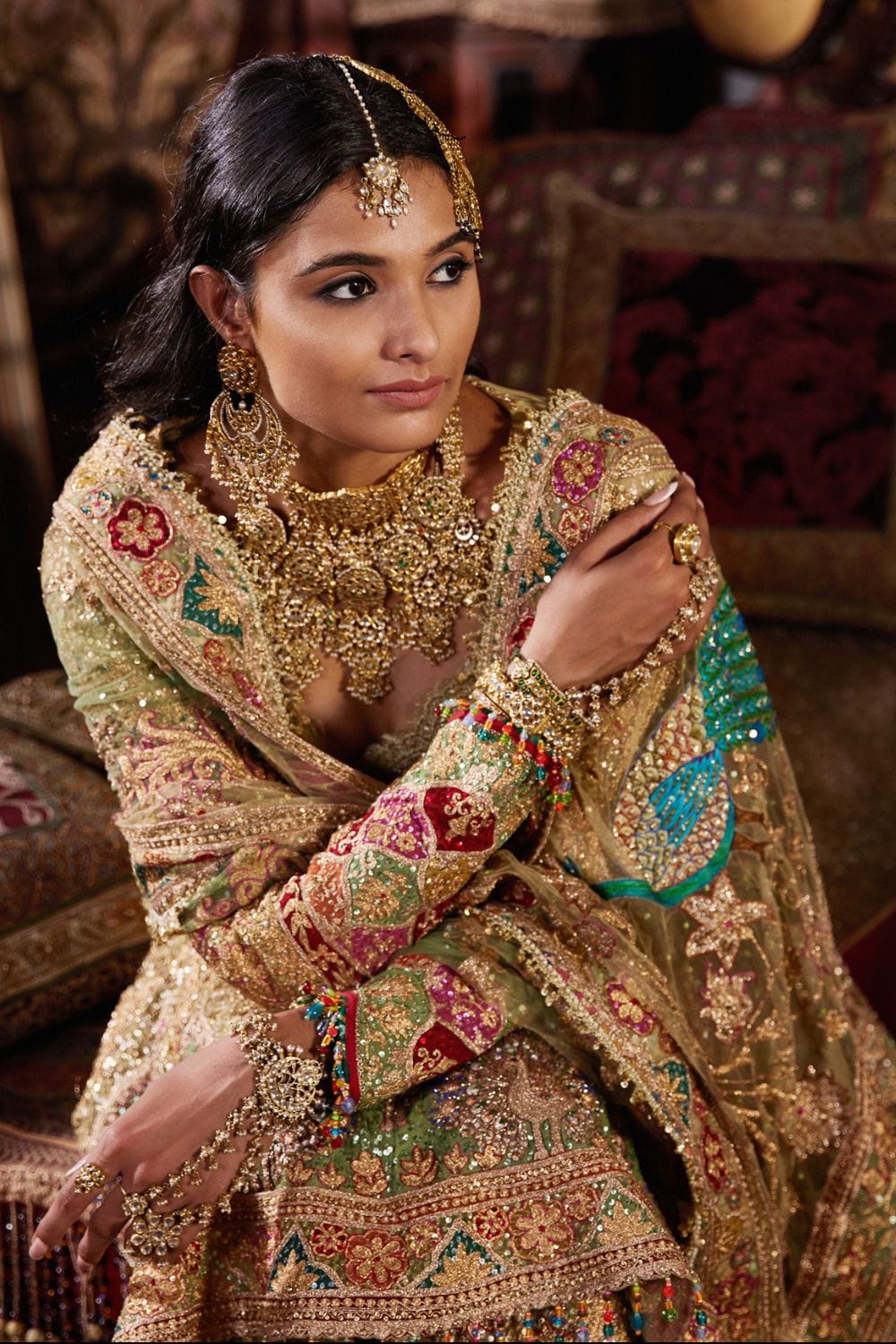 Chartreuse green Sharara set