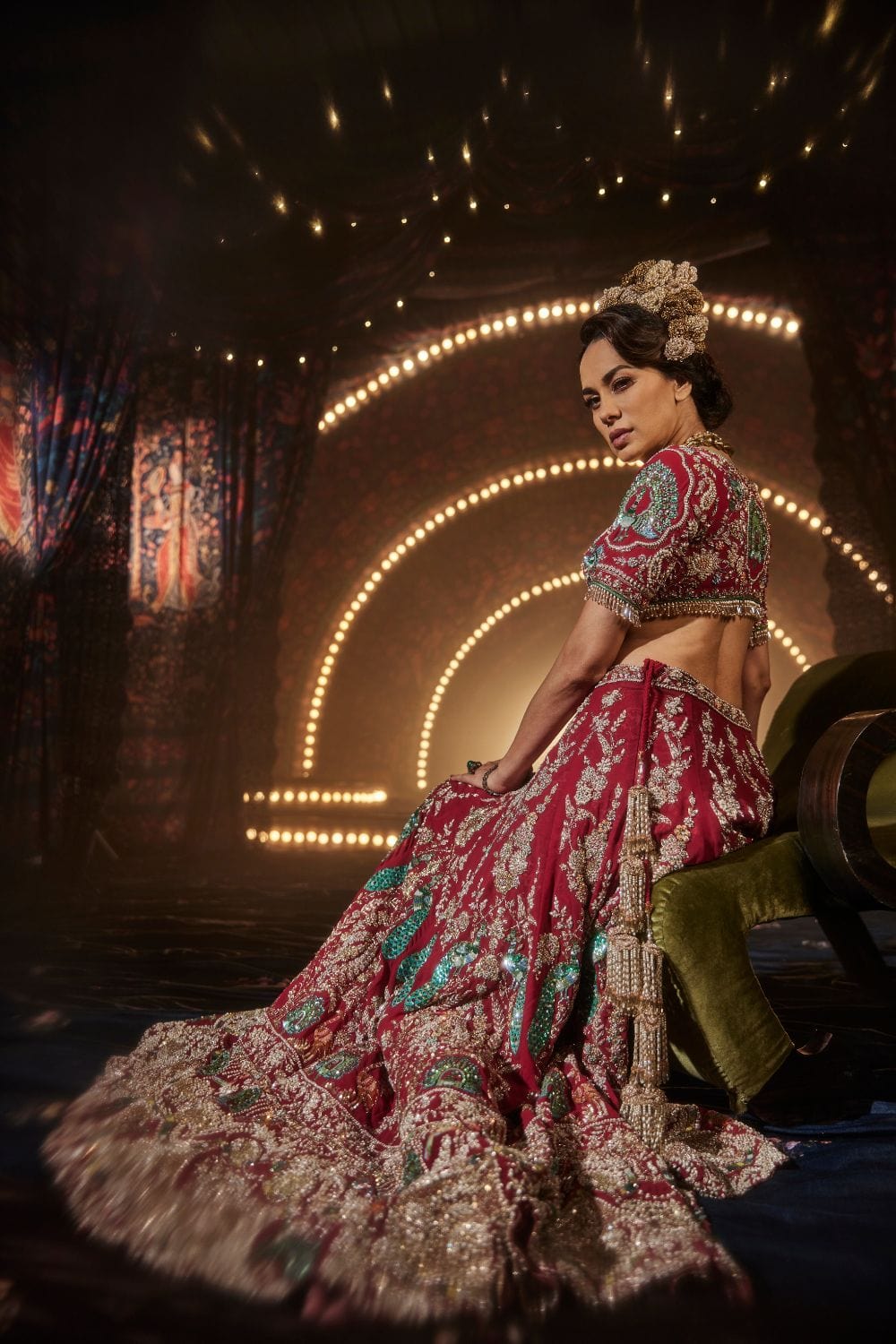 Pomegranate Lehenga with a Melange of Fauna Motifs