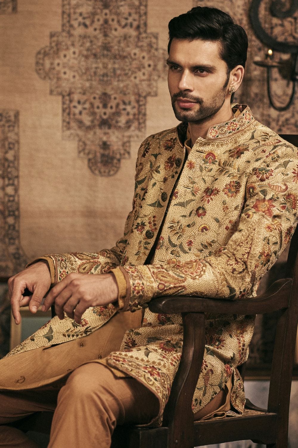 Cream-Gold Sherwani
