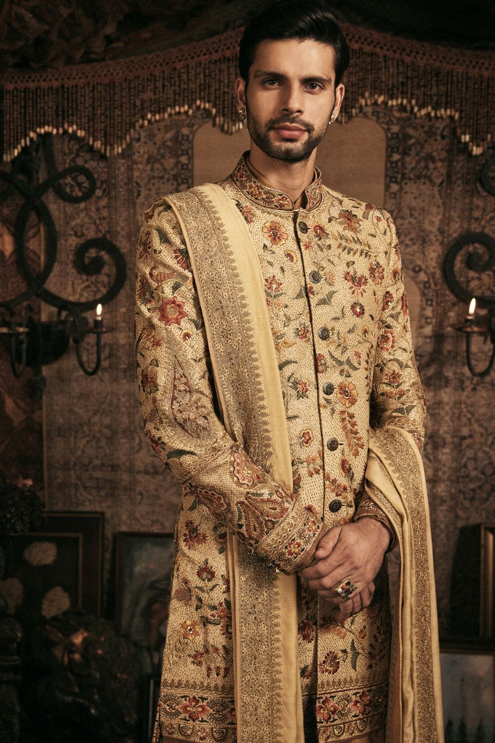 Cream-Gold Sherwani