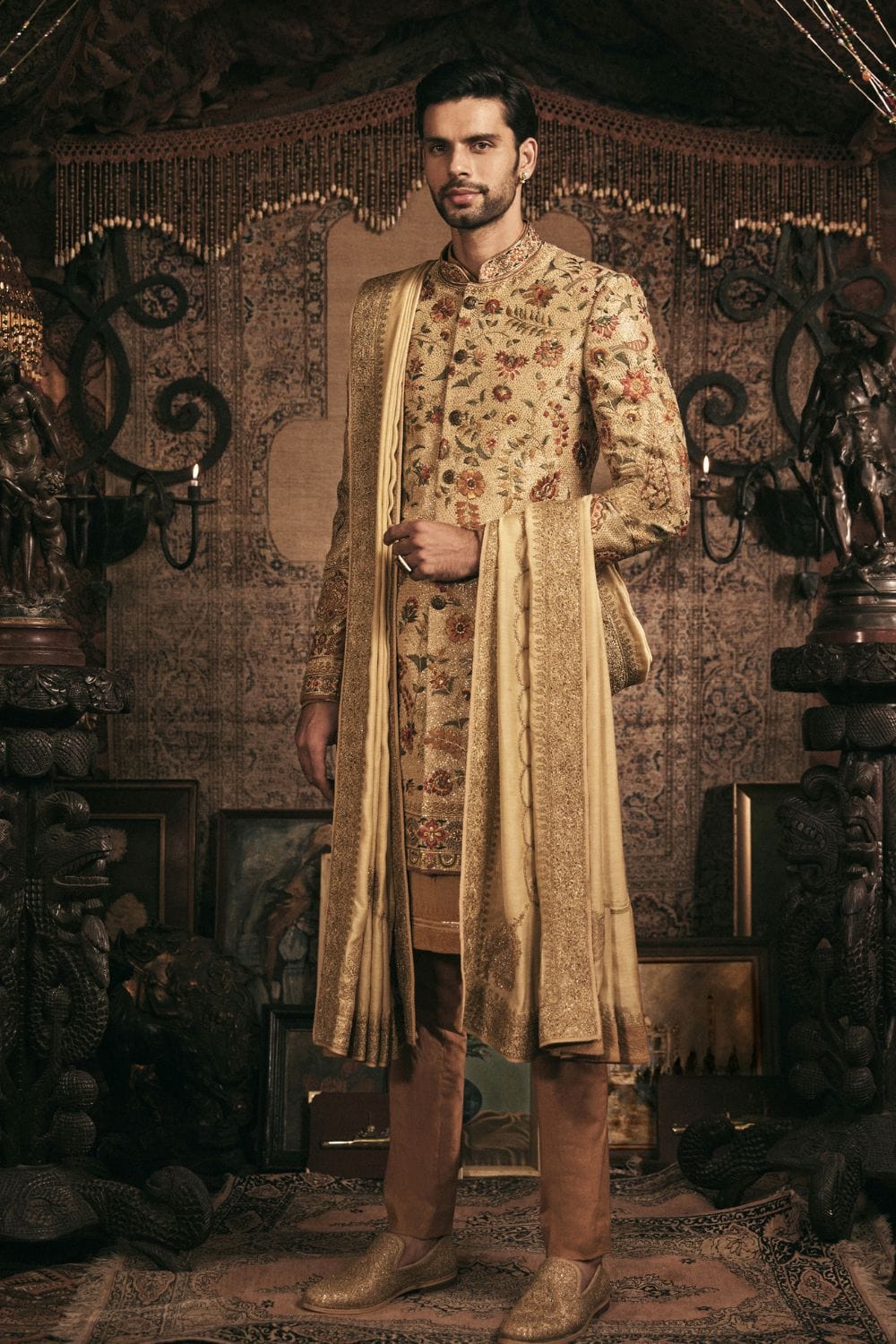 Cream-Gold Sherwani