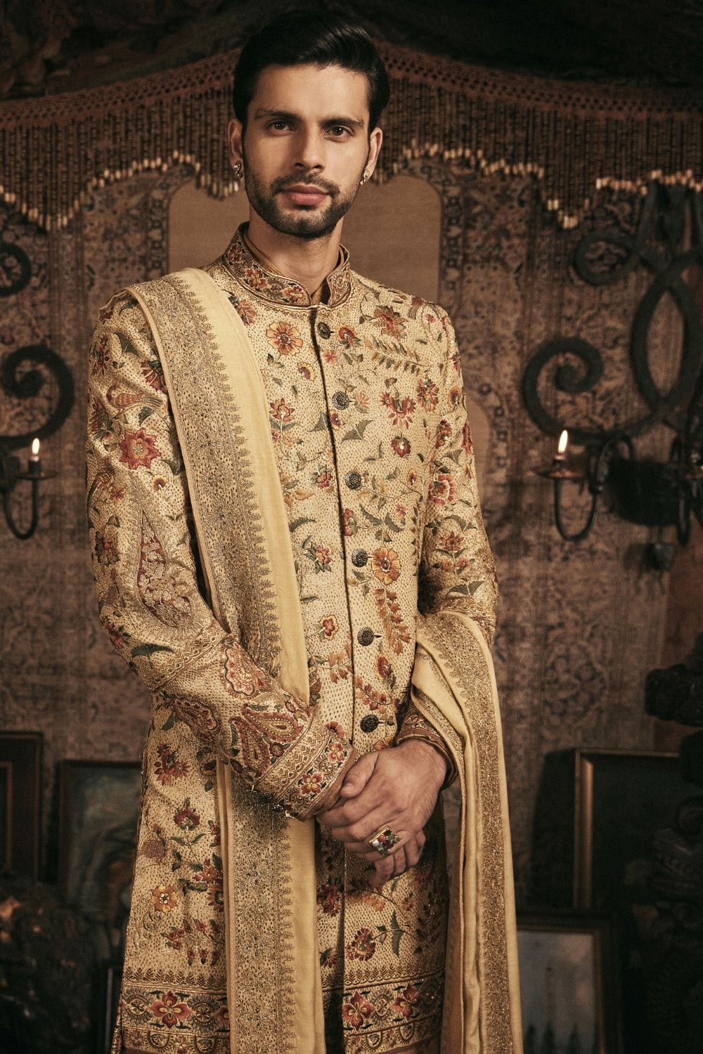 Cream-Gold Sherwani