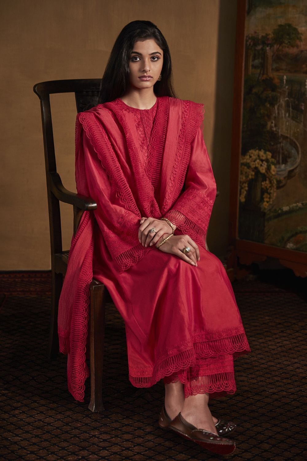 Poppy Red Kurta and pants Set