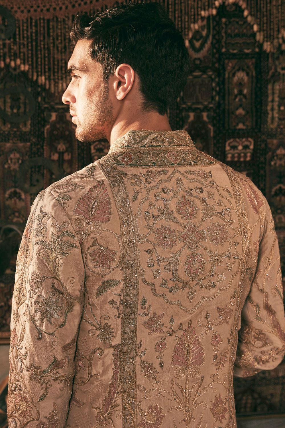 Soft Beige Silk Choga Set