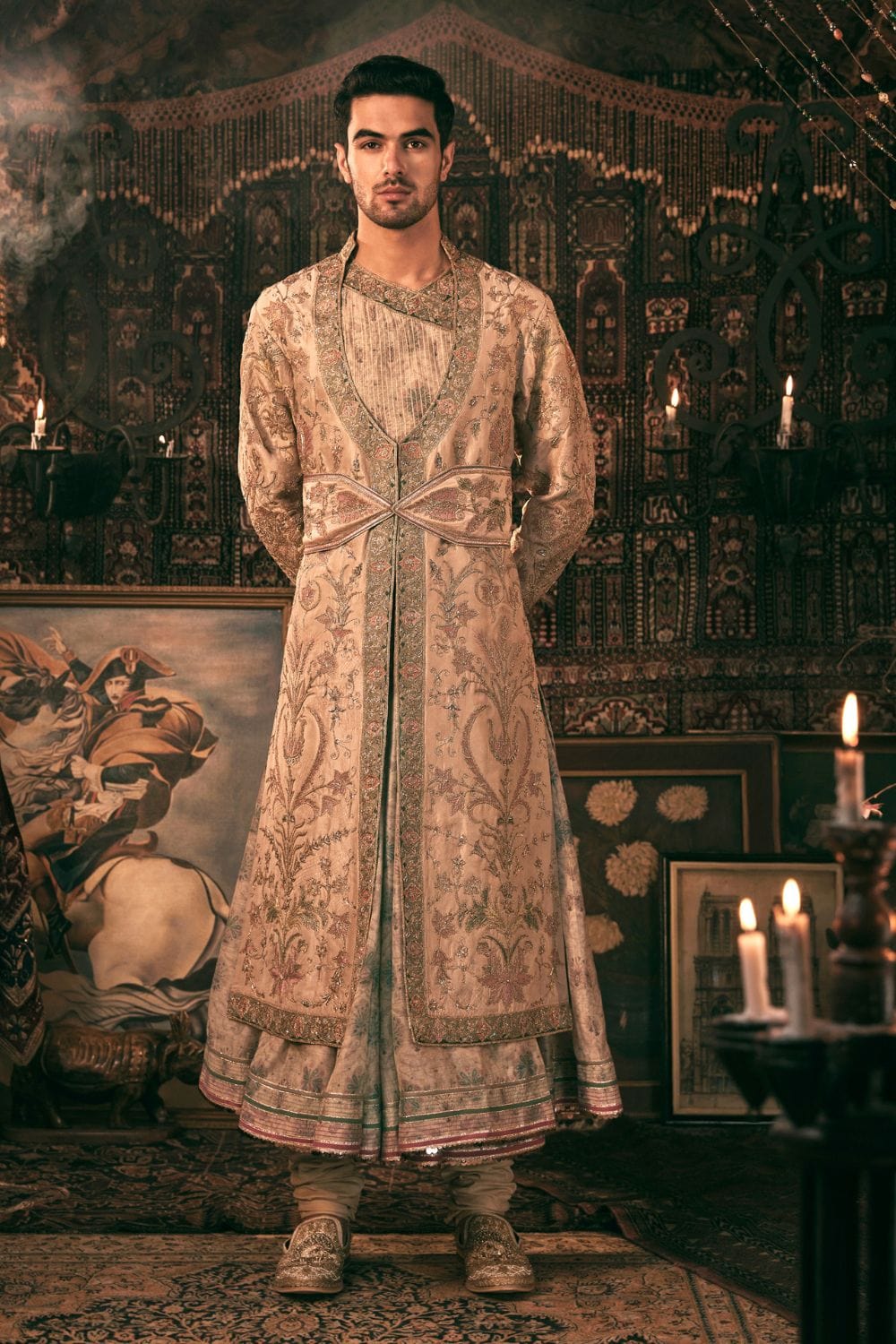 Soft Beige Silk Choga Set