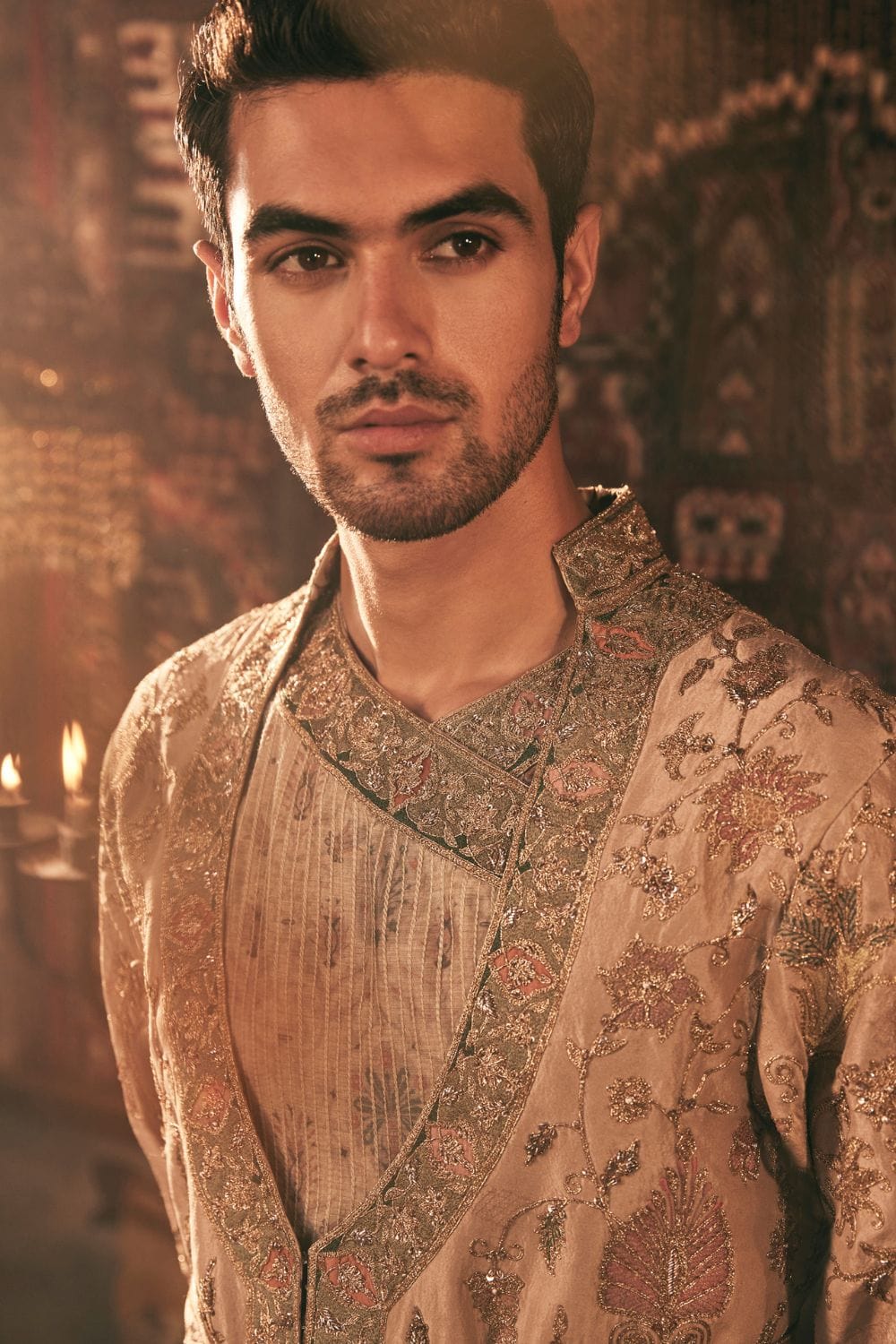 Soft Beige Silk Choga Set