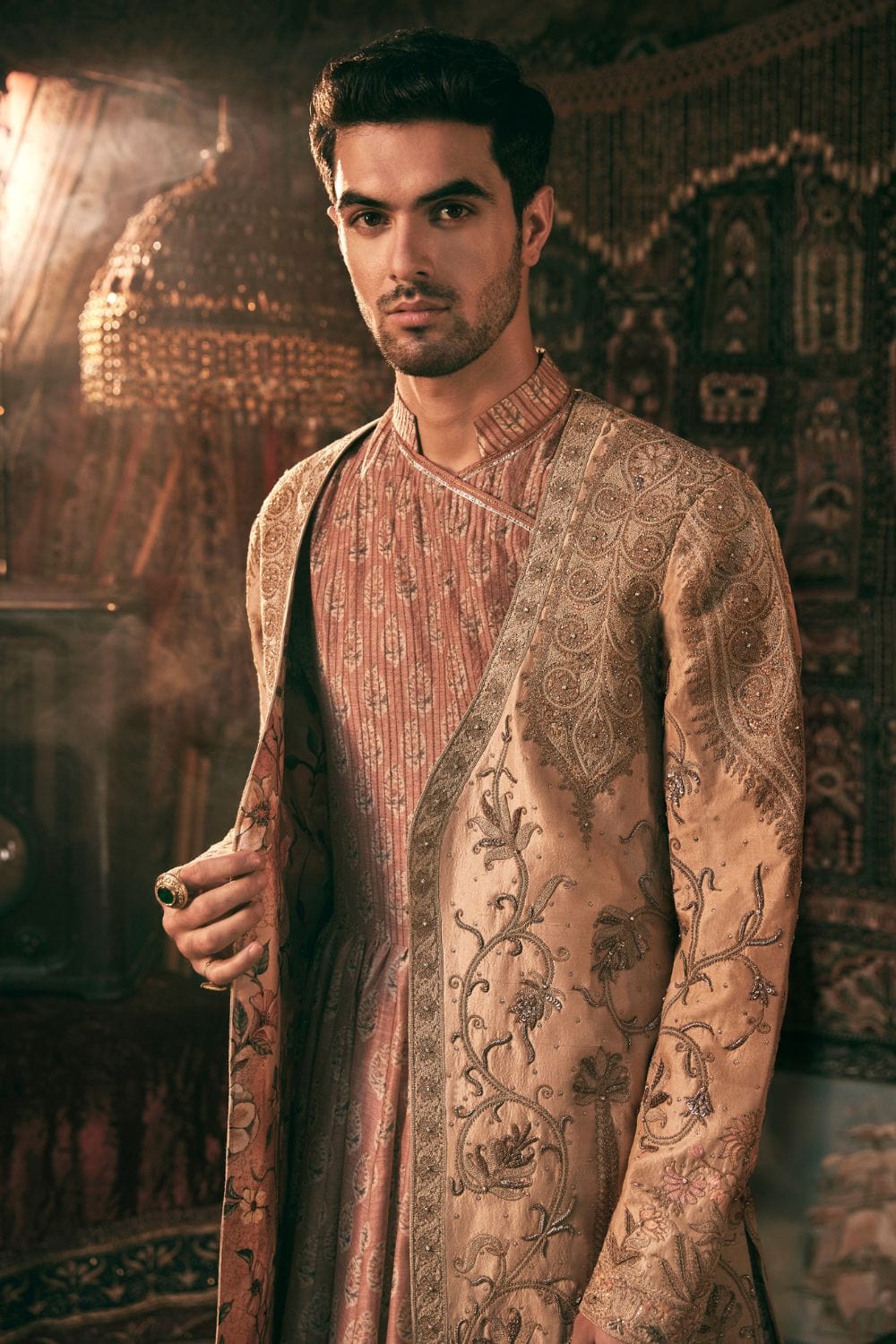 Pale Gold Silk Choga Set