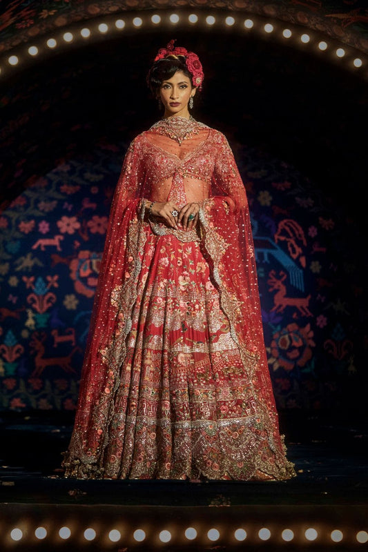 Cherry Red Chinoiserie Lehenga