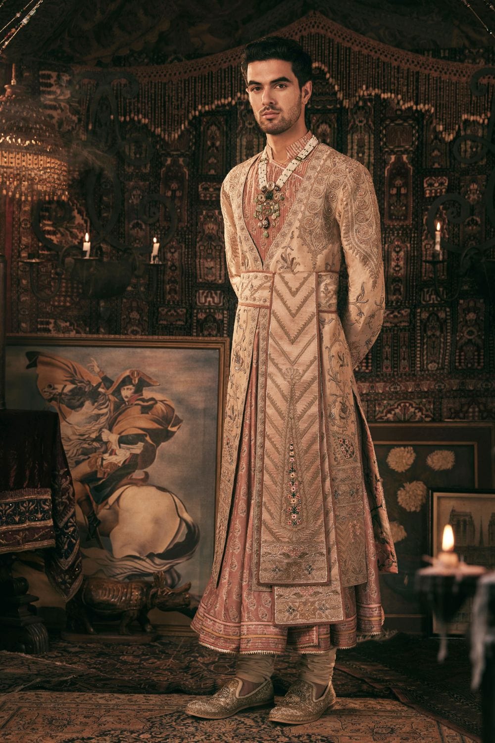 Pale Gold Silk Choga Set