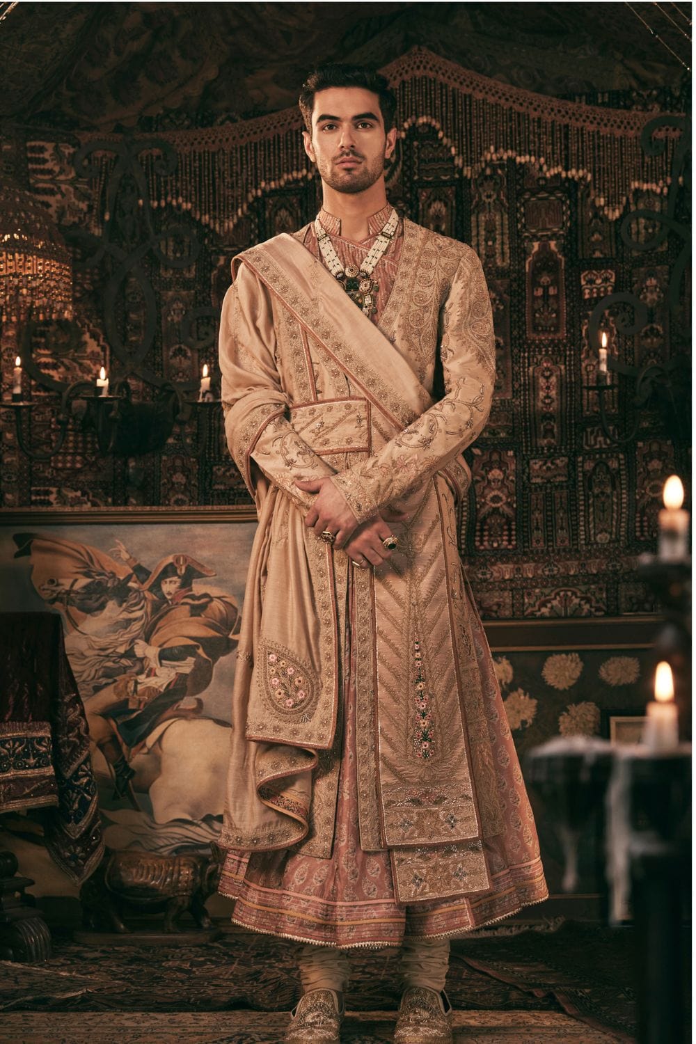 Pale Gold Silk Choga Set
