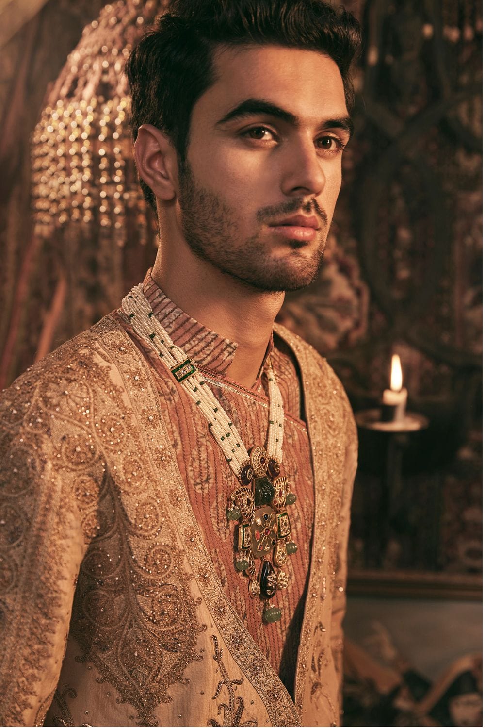 Pale Gold Silk Choga Set