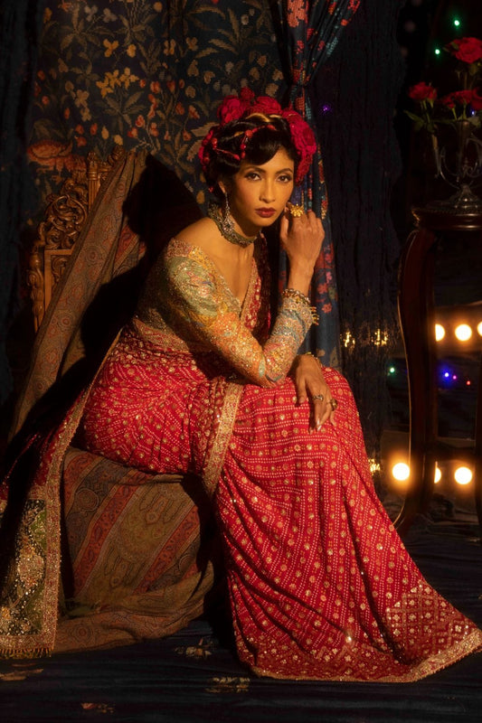 Deep Red Gharchola Saree