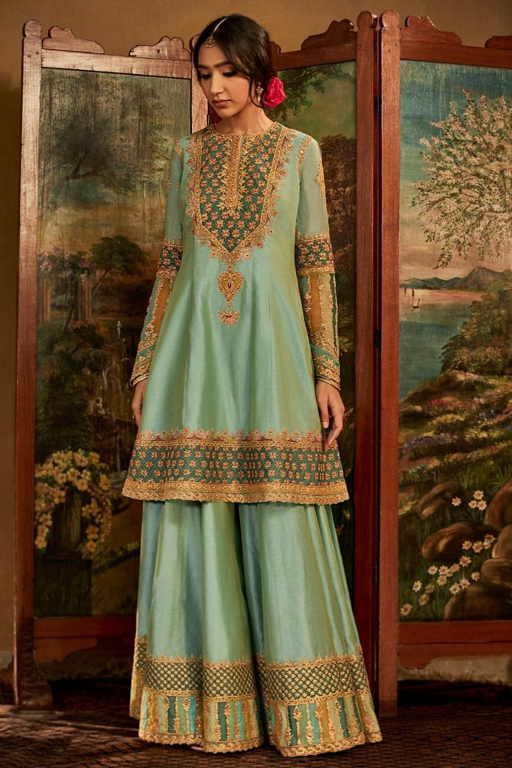 Ice Blue Kalidar and sharara set
