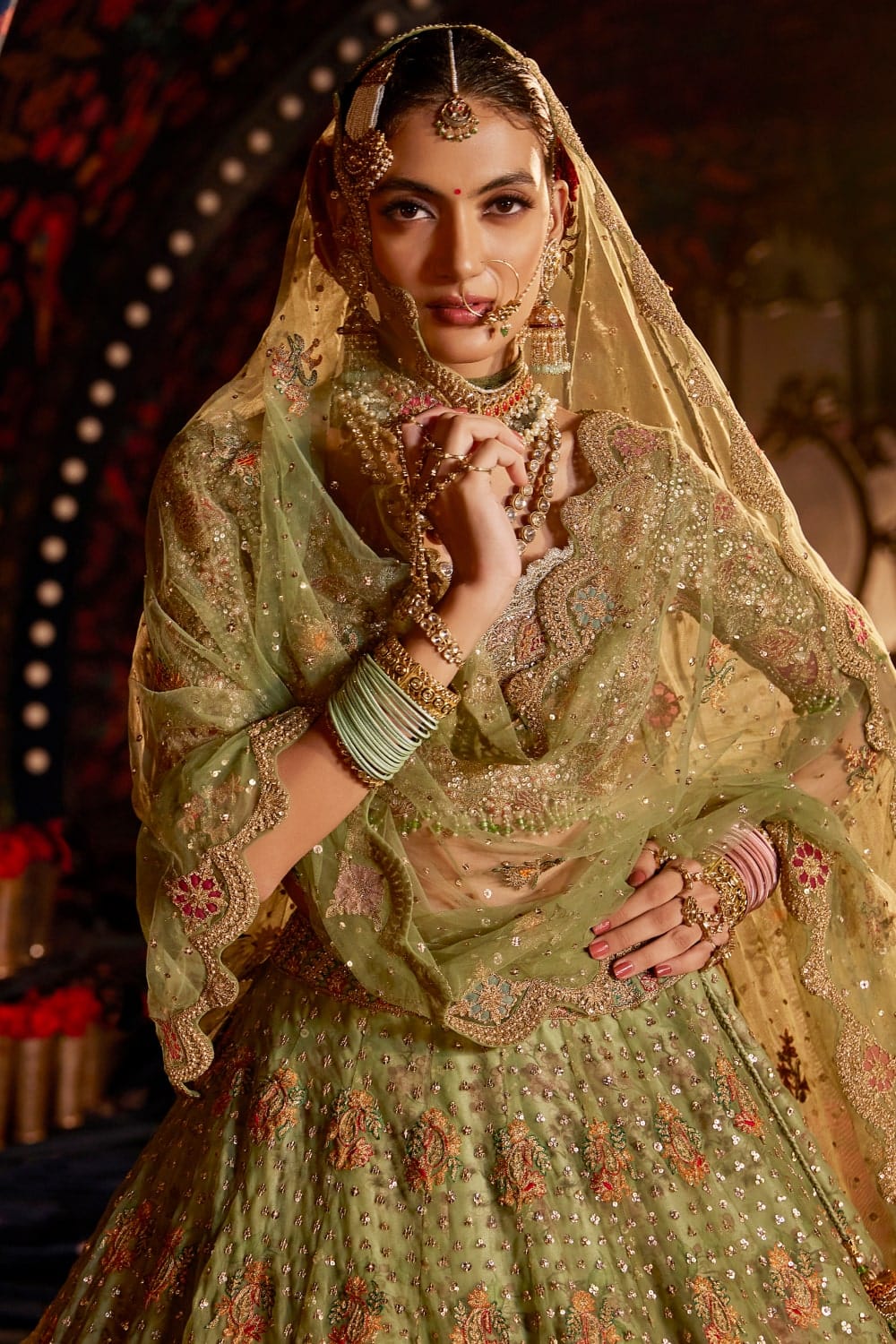 Pistachio Pichhwai Floral Lehenga
