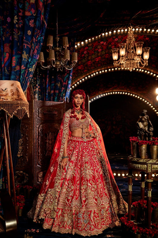 Scarlet Red Zardozi Lehenga