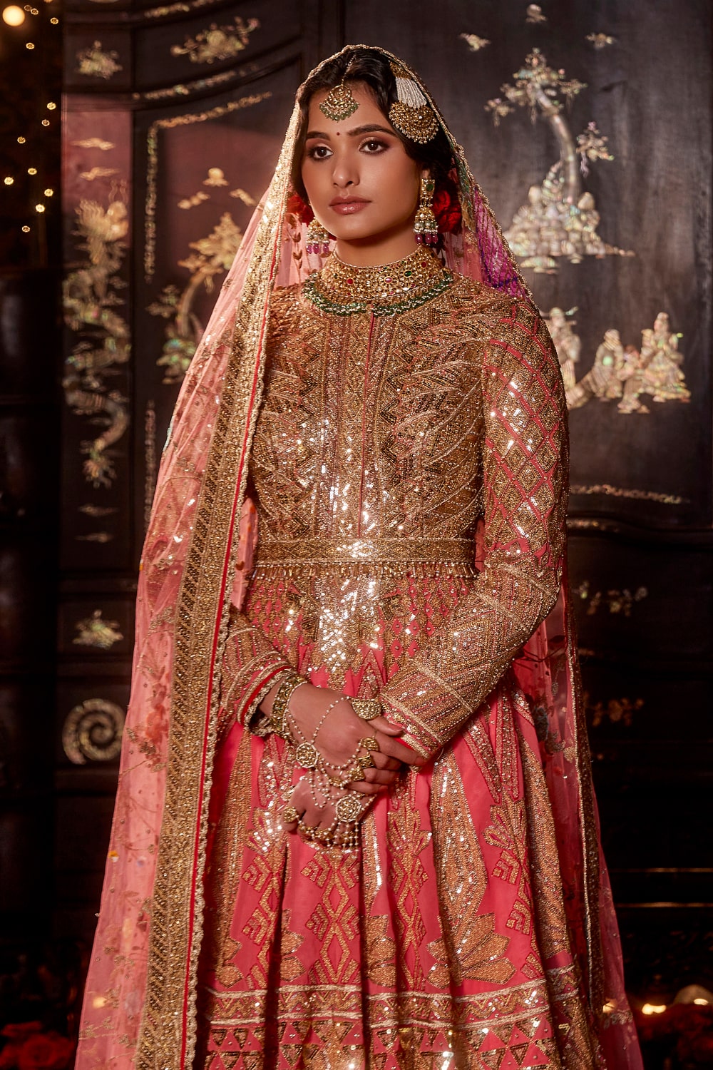 Coral Pink Sequin Kalidar Set