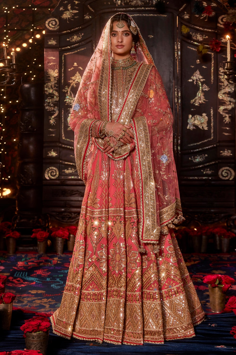 Coral Pink Sequin Kalidar Set