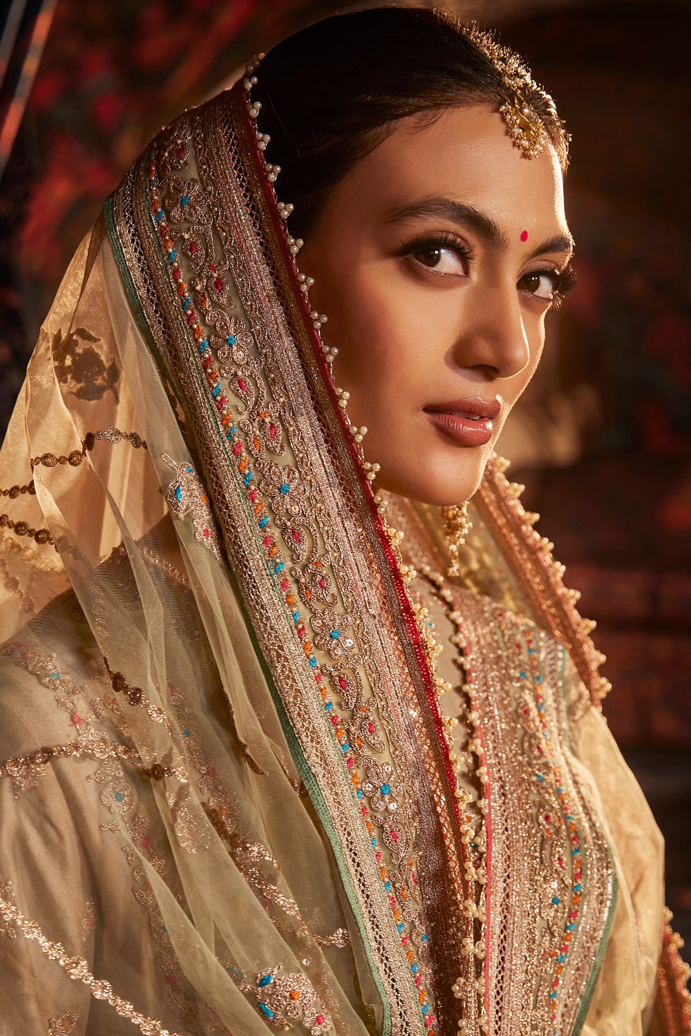 Pale Khaki FLoral and Paisley Kalidar Kurta Set