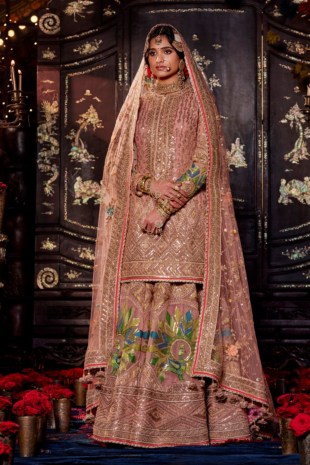 Peach Pink Sequin Sharara Set